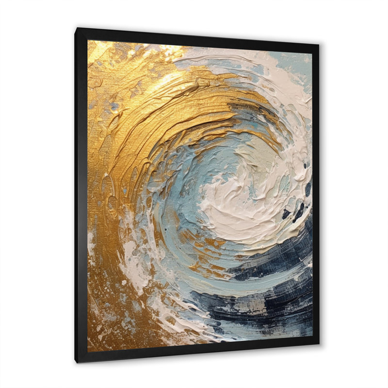 Nébuleuse spirale dorée et bleue, Cadre simple noir, H 40 po x l 30 po x P 1,5 po