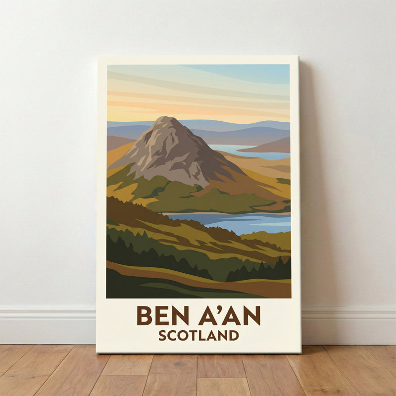 Ben A'an, Scotland - Romantic Highland Peak Travel Poster. Giclee Print On Wrapped Canvas. Wall Art, Home Decor - Natural Landmarks, Scotland - Wrapped Canvas Print