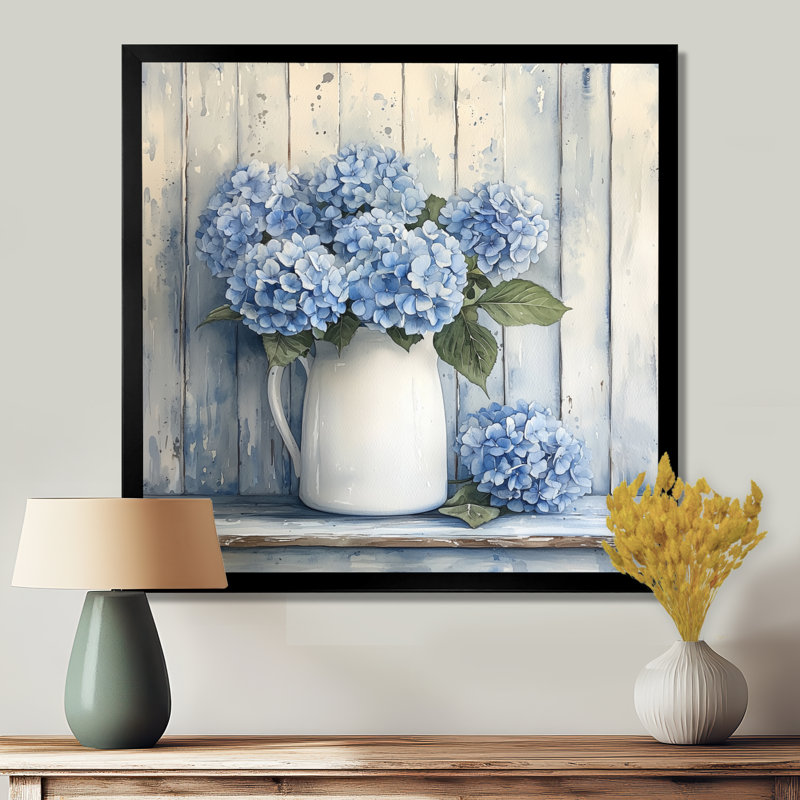 Minimalisme, hortensias dans un pot à lait II - hydrangées, art mural, Reproduction encadrée d'une seule photo