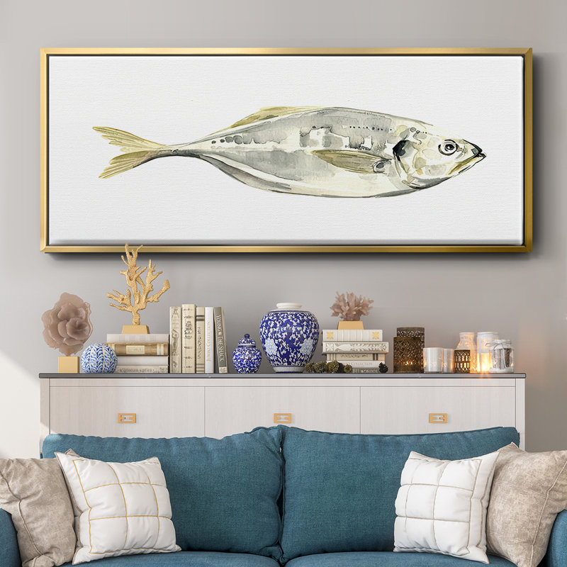 Silver Fish III- Framed Canvas, 12" H x 30" W
