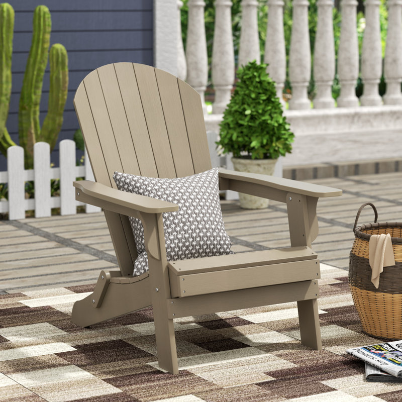 Arrlo Outdoor All-Weather Poly Folding Adirondack Seashell Chair, Taupe
