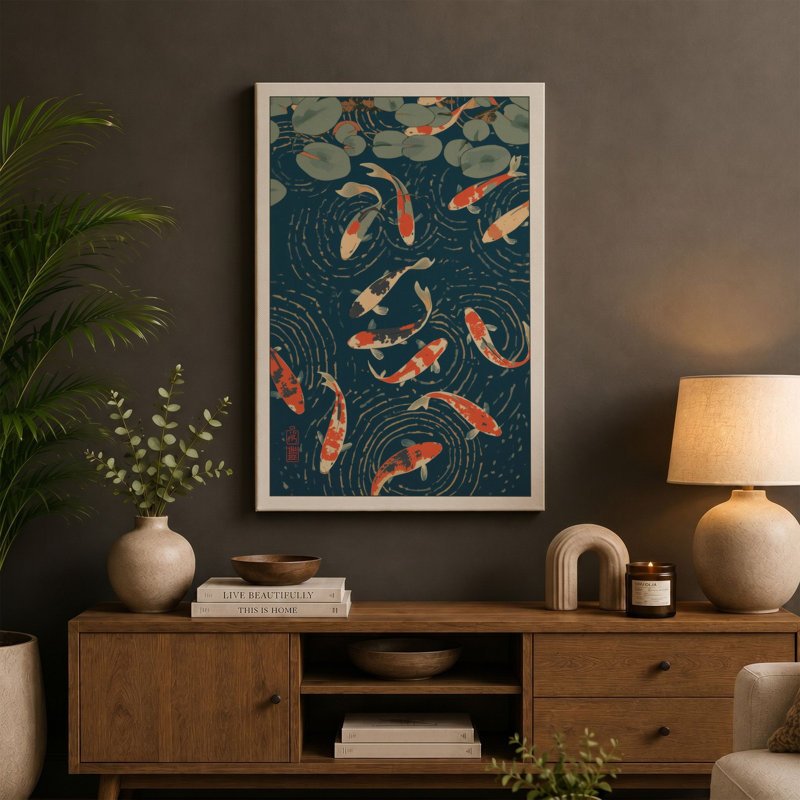 Koi in Motion Japandi - Wrapped Canvas, 36x24 - 91.4 x 61.0 cm, Cream Border