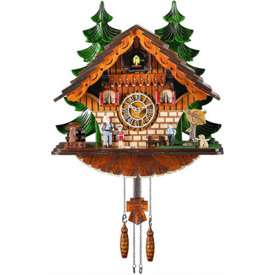 Traditional Chalet Black Forest House Clock Handcrafted Wooden Wall Pendulum Quartz Clock