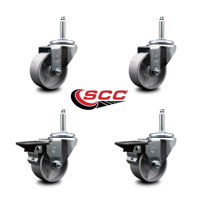 3 Inch_Semi Steel Wheel Swivel 5/8 Inch Threaded Stem Caster Set 2 Brakes SCC