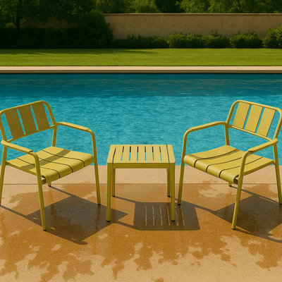 2 chaises simples + table basse 2 pièces, jaune, mobilier multi-usage intérieur / extérieur, polypropylène, -, rouille, imperméable, patins antidérapants, conception ergonomique, support robuste, 5 réglages, minimaliste