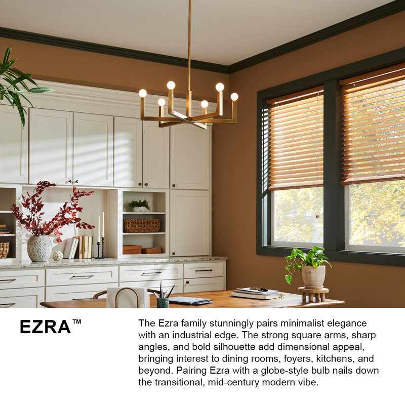 Ezra 8 - Light Steel Dimmable Chandelier, Heritage Brass