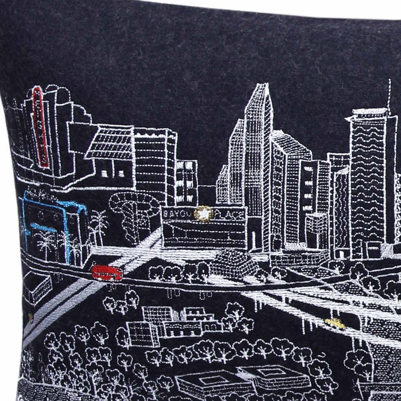 Coussin lombaire noir Houston Nighttime Skyline, gris