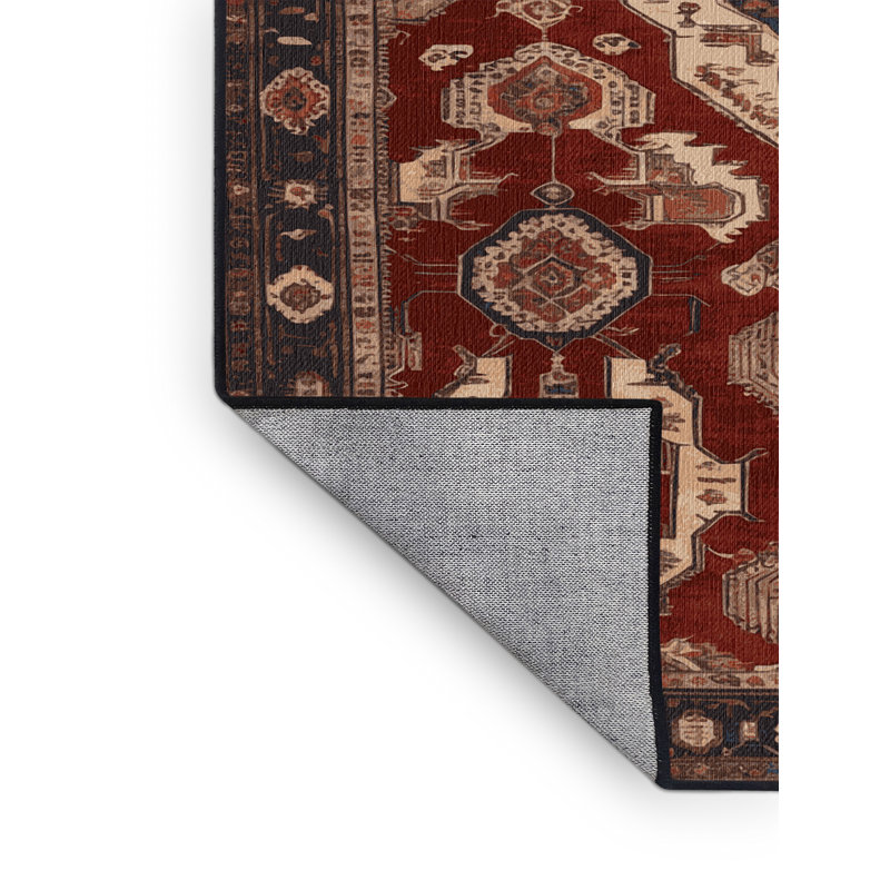 Machine Washable Persian Black Area Rug, Round 7'