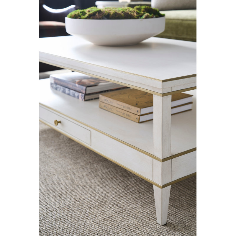 Camille Solid Wood Cocktail Table, White/Antique Pewter