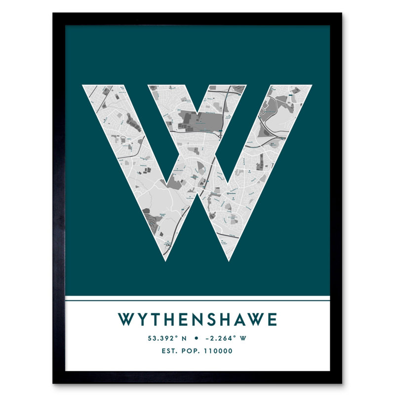 Wythenshawe City Map Wythenshawe England United Kingdom City Map Teal - Single Picture Frame Typography