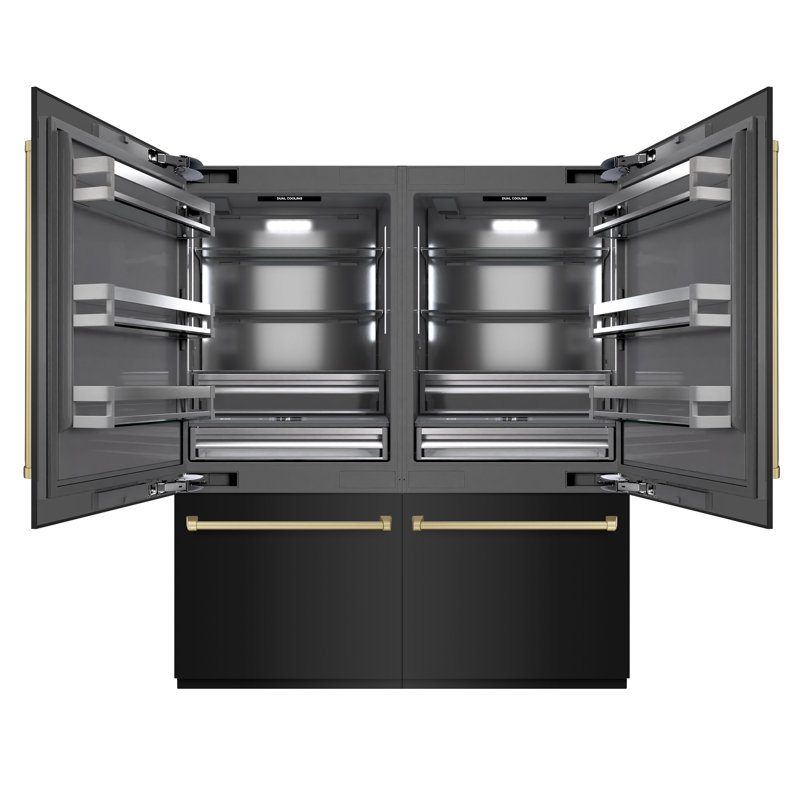 ZLINE Autograph Edition 72 in. 39.6 cu. ft. French Door Built-In Bottom Freezer Refrigerator with Water Dispensers and Ice Makers in Black Stainless Steel with Graphite Gray Interior and Accents