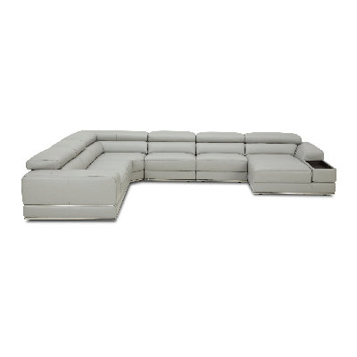 Oversized Right-Facing Leather Sectional Sofa with Chaise – Light Gray