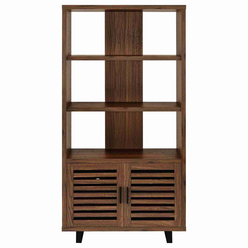3-shelf Bookcase with Slatted Doors
