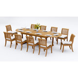 8 Seats 9 Pcs Grade-A Teak Wood Dining Set: 118" Double Extension Mas Rectangle Trestle Leg Table And 8 Arbor Stacking Armless Chairs #11AB2500