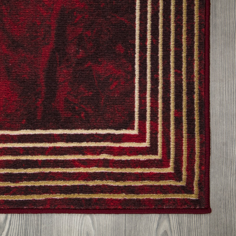 Ottomanson Athens Gradient Design With Multi-Line Borders Rubberback Rug, 3''3" X 5'', Red, Rectangle 3'3" x 5'