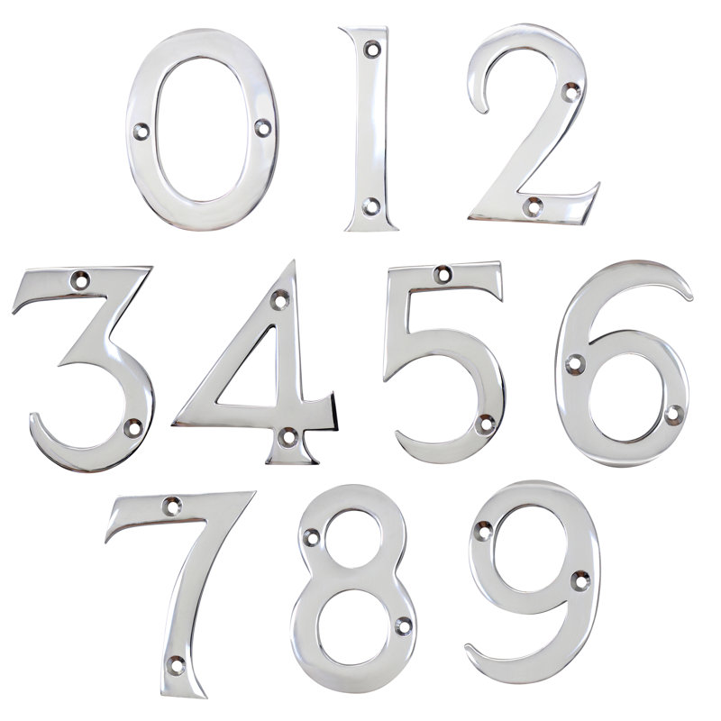 Numéro de maison laiton à fixation en surface, 0, Chrome poli, H 3 po