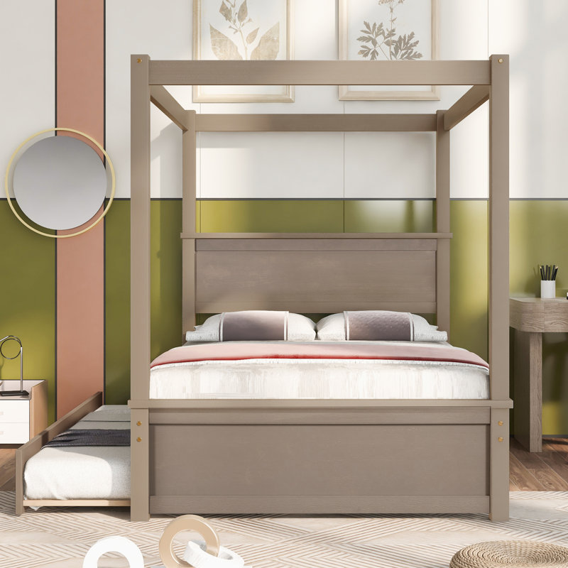 Canopy Bed With Trundle, Brushed Light Brown