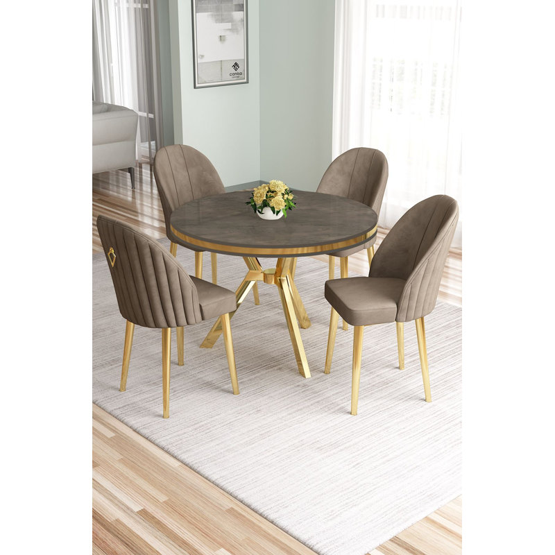 Ensemble de table et chaises de salle à manger (5 pièces), Anthracite, Cappuccino, Gold