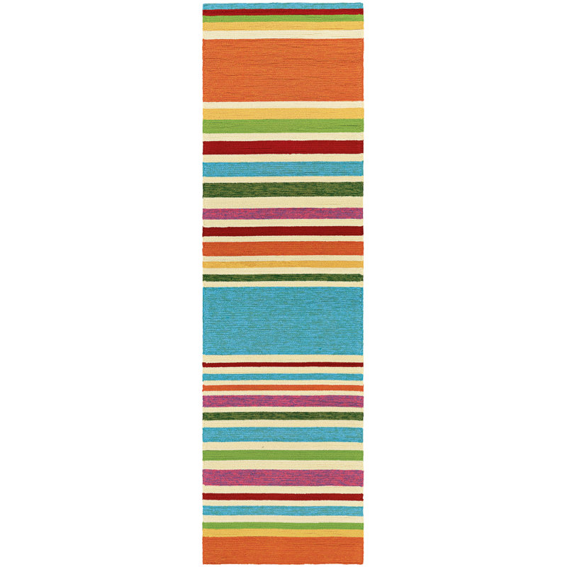 Tapis intérieur / extérieur rayé multicolore Wallingford, Tapis de couloir 2 pi 6 po x 8 pi 6 po
