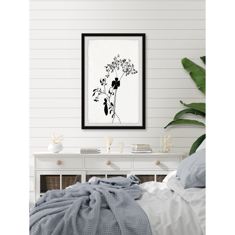 Black and White Floral Print Framed Wall Art