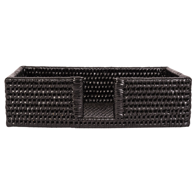 Porte-serviettes en rotin avec découpe, Noir Tudor