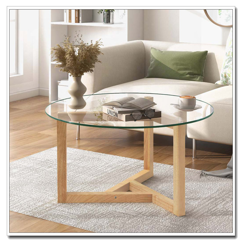 Table basse ronde en verre, Naturel