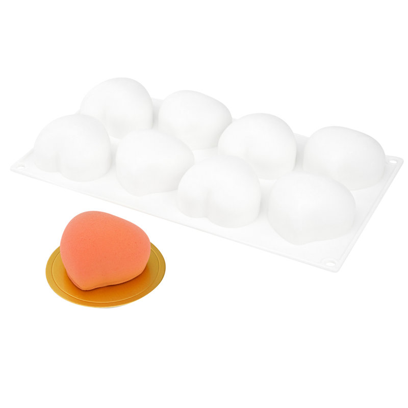 Moule à 8 cavités pour restaurant, 1 moule à cuisson prêt pour le four - flexible, congelable, moule en silicone blanc en forme de cœur, facile à retirer, pour la cuisson