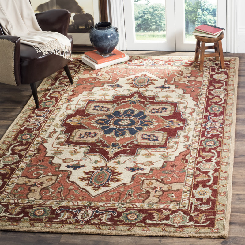 Tapis oriental en laine crocheté à la main Hollander, Rectangle 3 pi 9 po x 5 pi 9 po