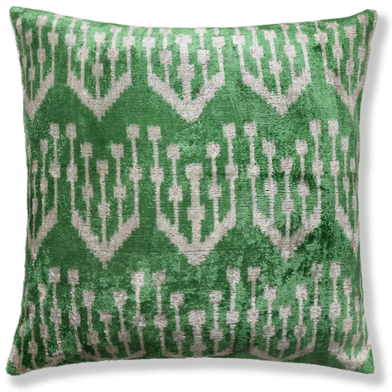 Oreiller en velours de soie tissé à la main vert 20 po x 20 po Ikat | Coussin Luxury