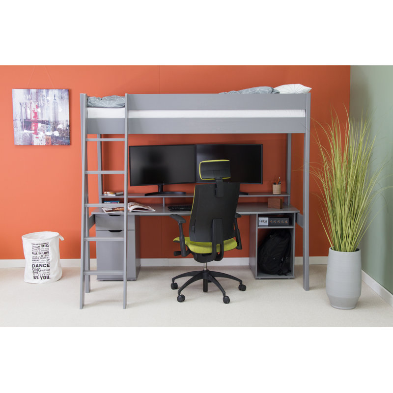 Abbyville European Single (90 X 200 Cm) High Sleepers with Desk Included, Grey