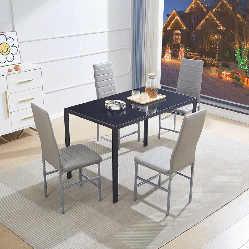 4 - Person Dining Set, Light Grey, Black