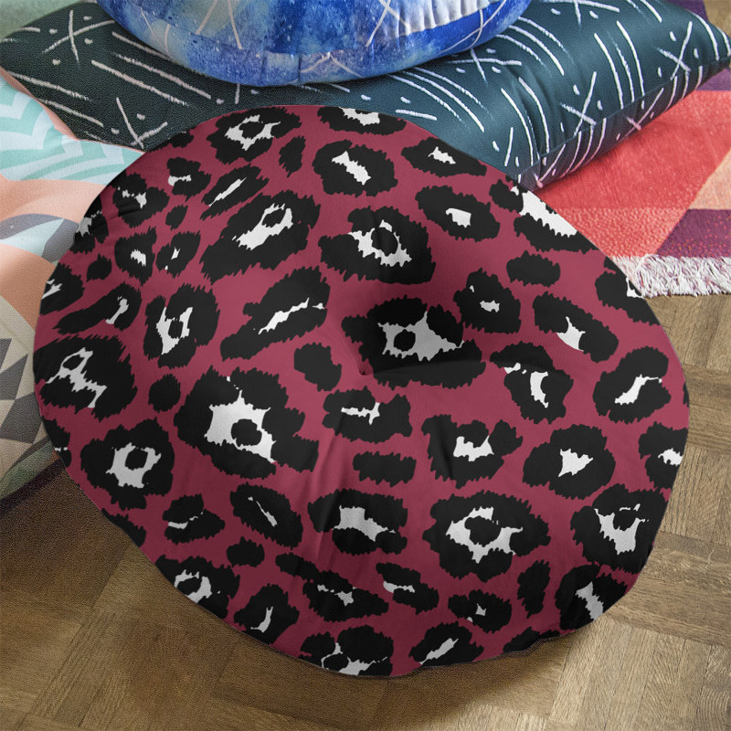 Housse et insert de coussin touffeté rond, H 30 po x l 30 po x P 4 po, Rouge / Noir / Blanc