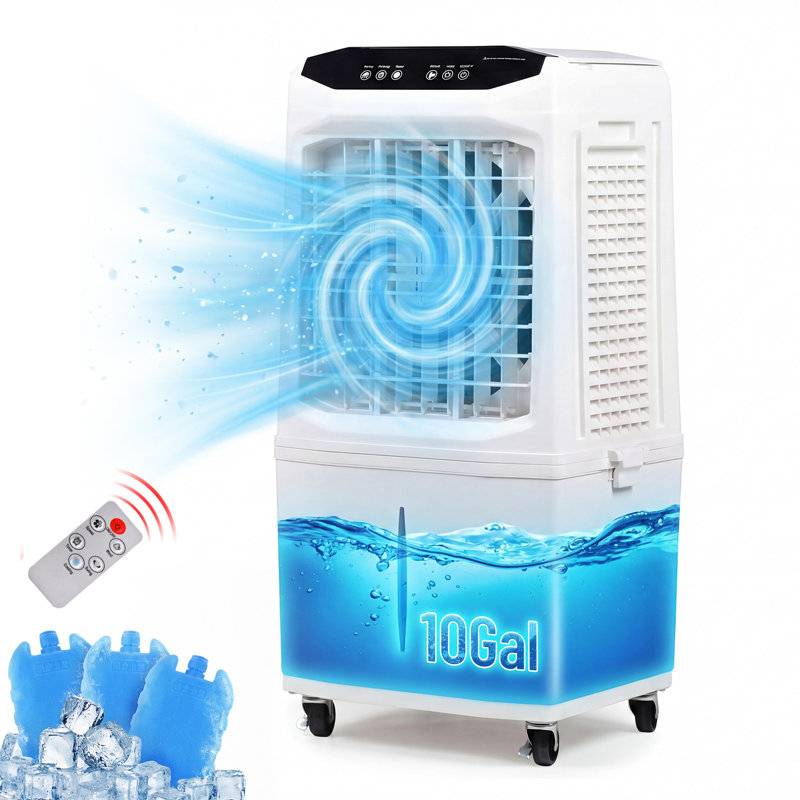 3-in-1 Portable Evaporative Air Cooler,3000cfm With 10 Gallon Water Tank,foldable Design,12h Timer And Remote Control,white