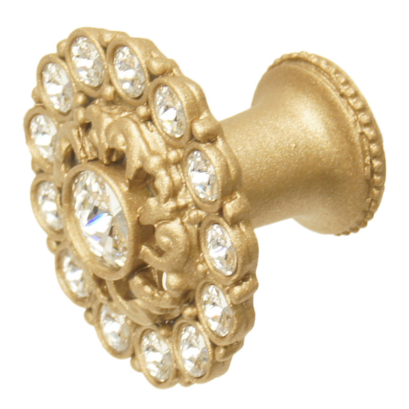 Caché large round knob with flared foot with Swarovski Clear Crystalsin , Gold
