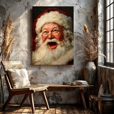 Santa Claus Portrait Print Christmas Holiday Decor Vintage Style Gift Canvas Wall Art Print, Decorative Home Accent, Living Room, Entryway and Holiday Display Decor, Gallery Wall Artwork