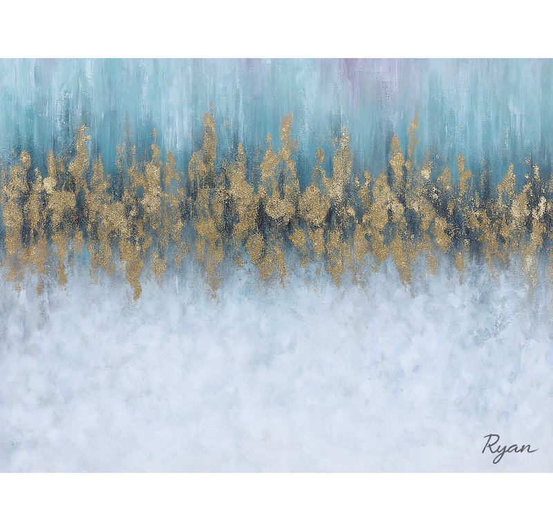 Golden Reflections - art abstrait moderne sur toile bleue et dorée