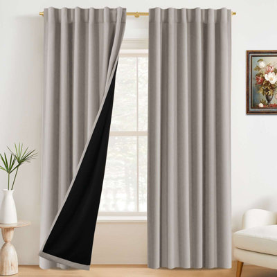 100% Blackout Curtains for Bedroom with Liner Full Room Darkening Curtains Thermal Insulated Back Tab/Rod Pocket Window Drapes for Living Room, 2 Panels