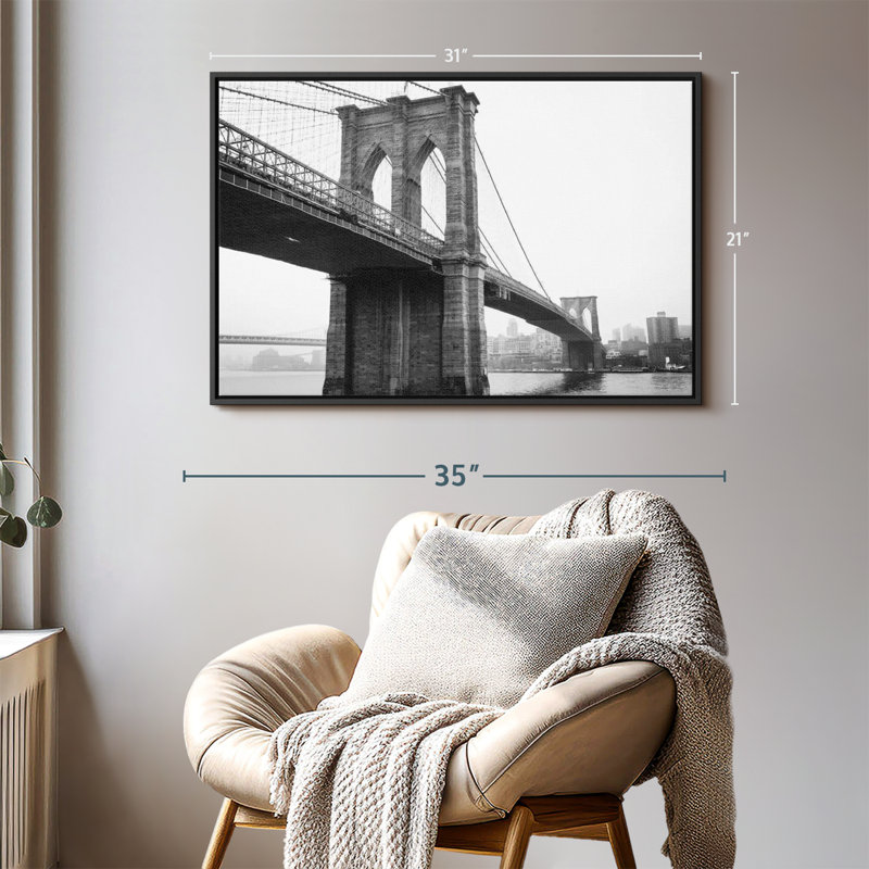 «Art mural monochromatique du pont de Brooklyn», H 21 po x l 31 po