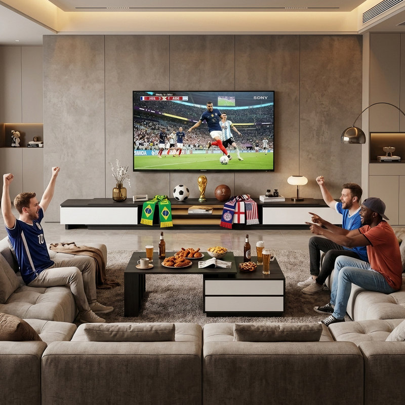 Truset 98.4'' TV Stand With 68'' Coffee Table Set for Livingroom Matte Black