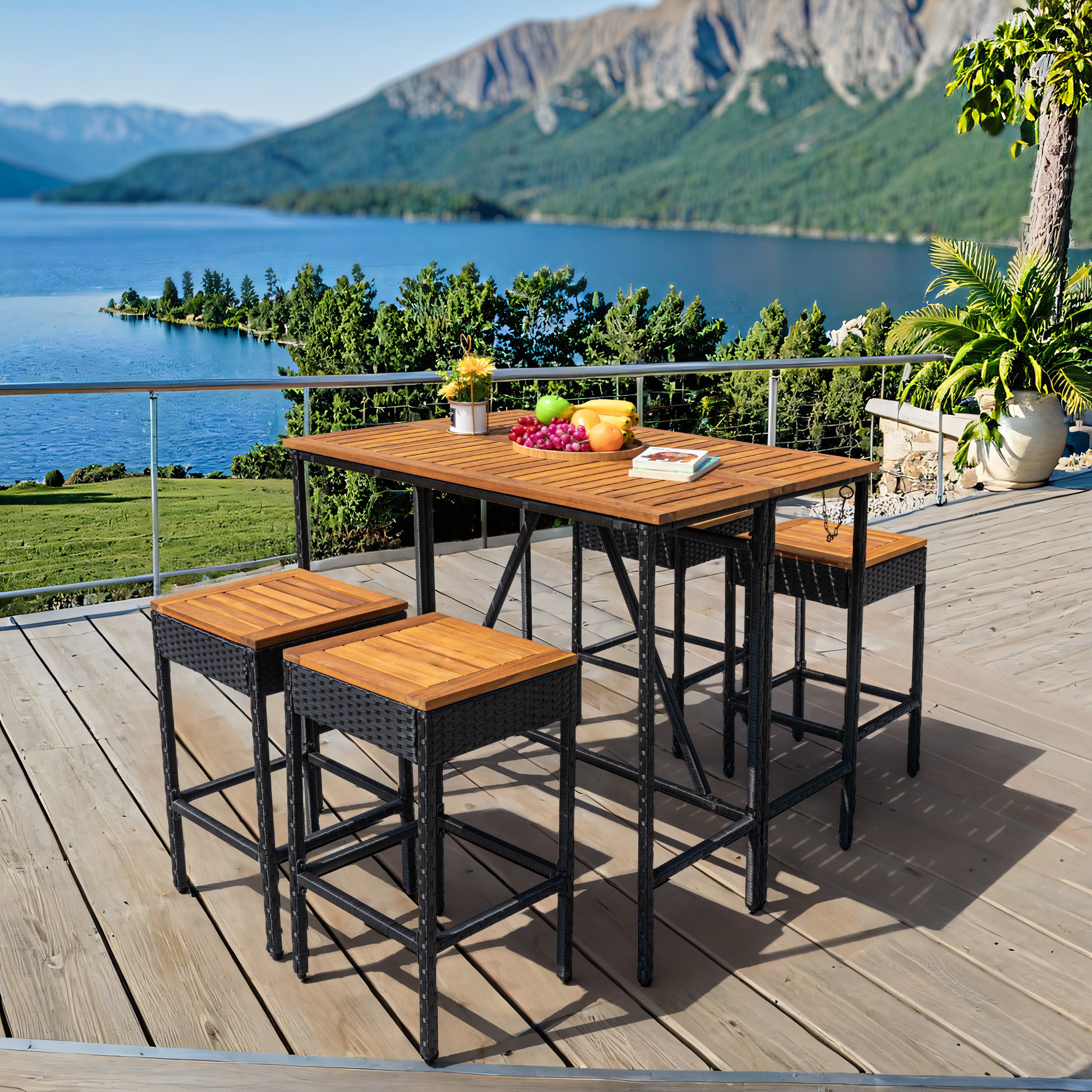 Latitude Run® Dionysia 4 Person Square Outdoor Rattan Dining Set with