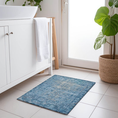 Machine Washable Indoor/Outdoor Christain ACN1228 Blue Rug