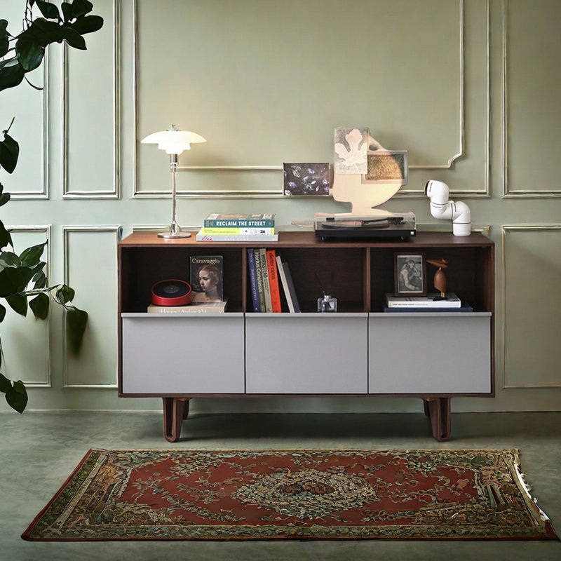 Buffet simple de style nordique moderne, Gris clair / brun noisette