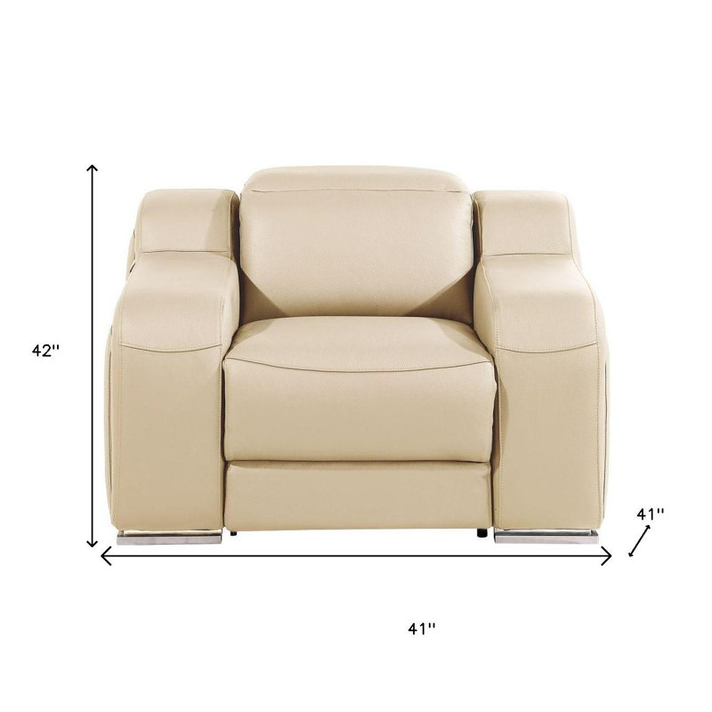 Fauteuil inclinable mural en cuir italien beige de 104 cm avec port USB