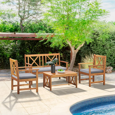 Manchester Acacia 4 - Person Patio Conversation Set with Cushions