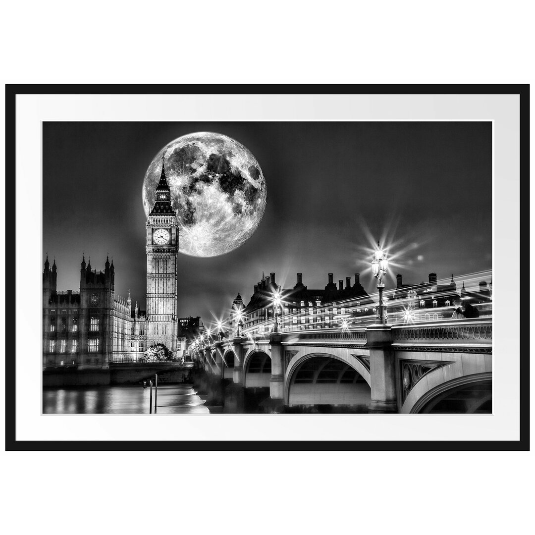 Gerahmtes Poster Big Ben vor Mond in London