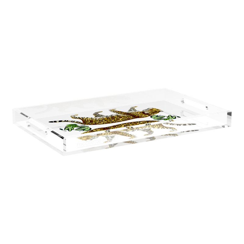Leopard Seeing Double Acrylic Rectangle Decorative Tray , White, 22.5"W x 14.5"D x 2"H