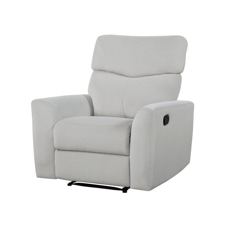 Manual Recliner Chair, 38 Inch, Gray Polyester Padded Seat, Pull Tab