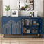 Buffet moderne cannelé avec rangement, élément incurvé avec lignes strictes, armoire de rangement à 4 portes avec tablettes réglables pour la cuisine, la salle à manger et le salon (bleu marine)