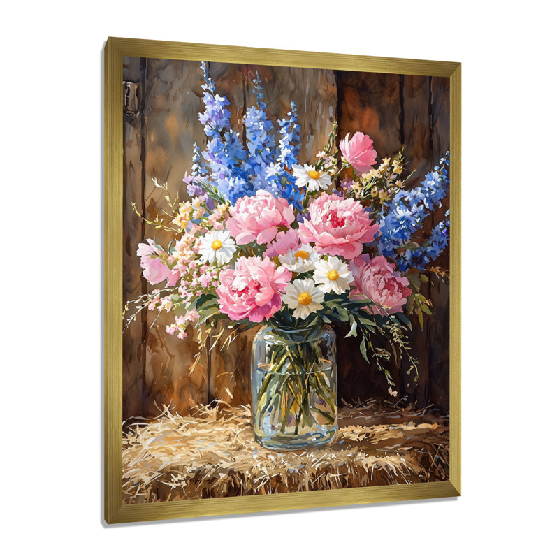 Glenaire - reproduction d'art sur toile florale, H 44 po x l 34 po, Picture Framed, Doré
