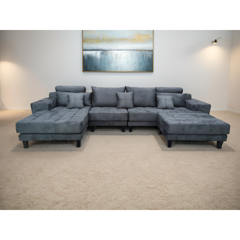 Upholstered L-Shaped Sectional, Left Hand Facing, Gray Microfiber/Microsuede